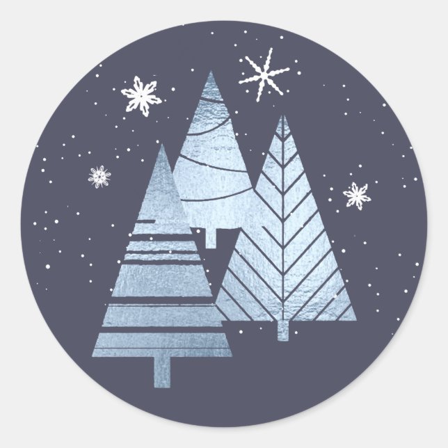 Christmas Trees and Snowflakes V2 Blue ID863 Classic Round Sticker (Front)