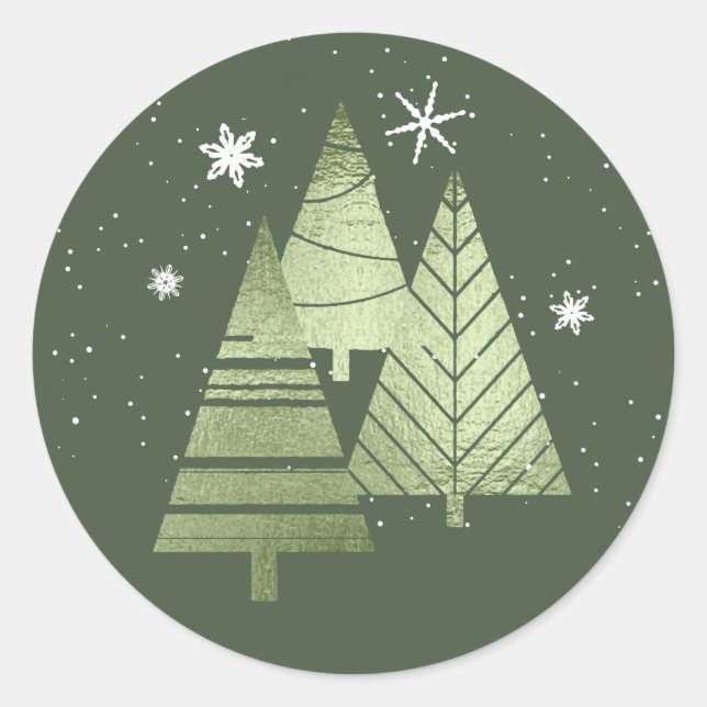 Christmas Trees and Snowflakes V2 Green ID863 Classic Round Sticker (Front)