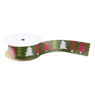 Christmas Trees and Snowflakes with Green Backing  Satin Ribbon