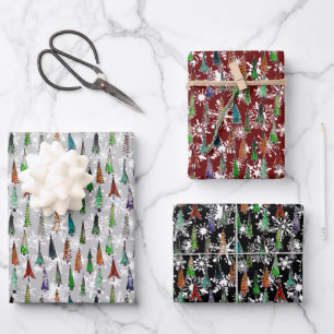 Christmas trees  and snowflakes wrapping paper
