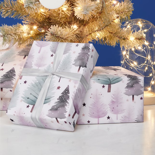 Christmas Trees and Stars Modern Christmas Wrapping Paper (Holidays)