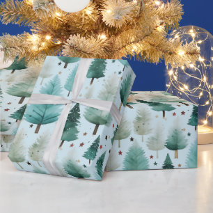 Christmas Trees and Stars Modern Christmas Wrapping Paper