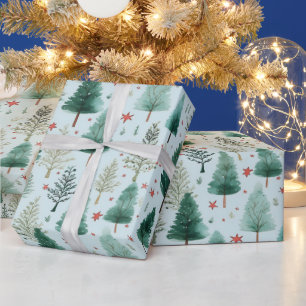 Christmas Trees and Stars Modern Christmas Wrapping Paper
