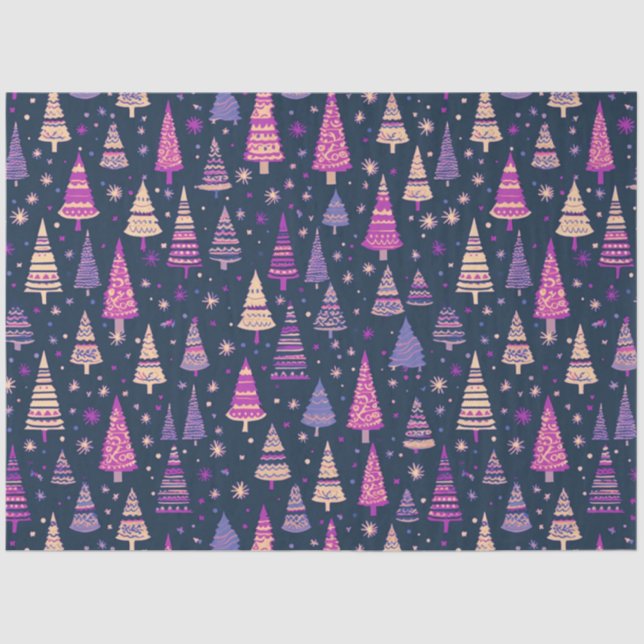 Christmas Trees and Stars Purple Gold Christmas Tissue Paper (Front)