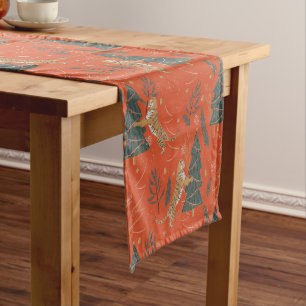 Christmas trees and tigers pattern short table runner