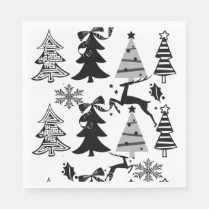 Christmas Trees Balck & White Paper Napkins