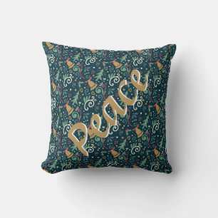 Christmas Trees & Bells Dark Colour Holiday Patter Cushion