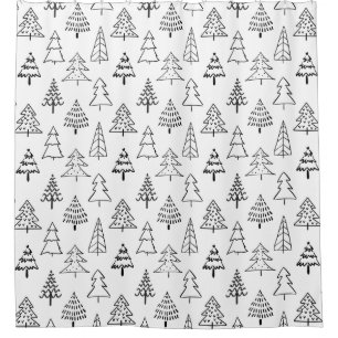 Christmas Trees Black and White Pattern Shower Curtain