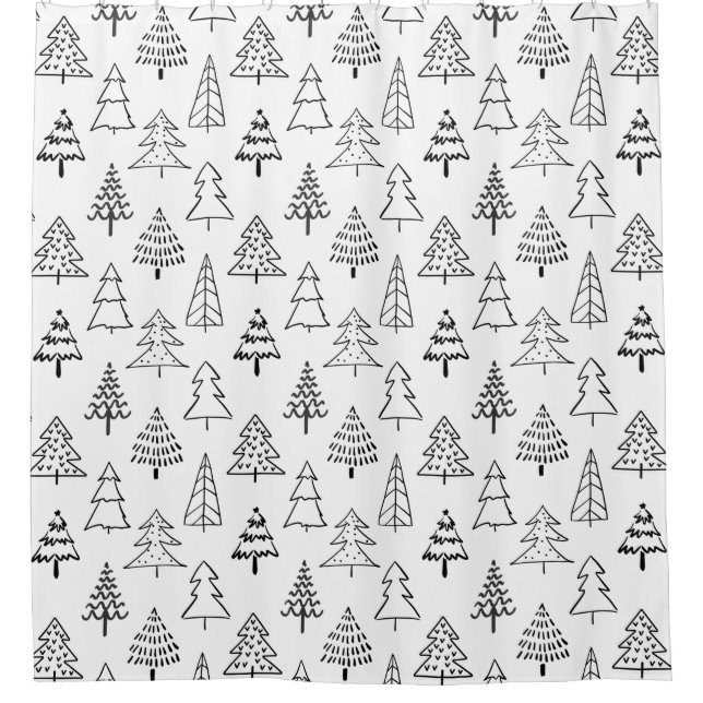 Christmas Trees Black and White Pattern Shower Curtain (Front)