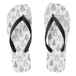Christmas Trees Black and White Pattern Thongs