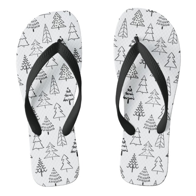 Christmas Trees Black and White Pattern Thongs (Footbed)