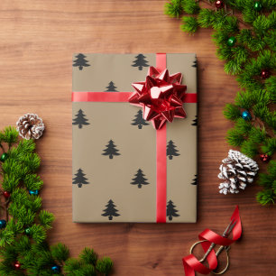 Christmas Trees black & brown Kraft pattern rustic Wrapping Paper