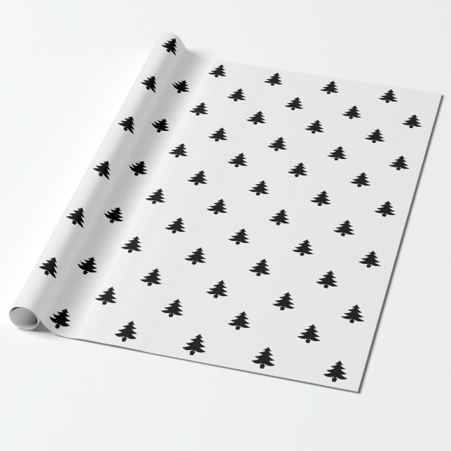 Christmas Trees black white pattern cute simple Wrapping Paper (Unrolled)