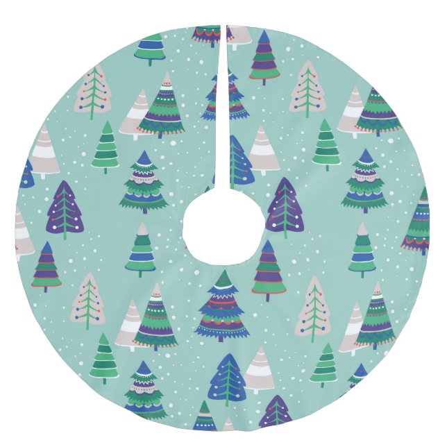 Christmas trees, blue background brushed polyester tree skirt (Front)