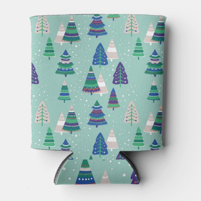 Christmas trees, blue background can cooler (Front)