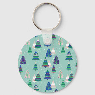 Christmas trees, blue background key ring