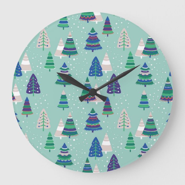 Christmas trees, blue background large clock (Front)