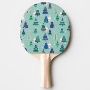 Christmas trees, blue background ping pong paddle