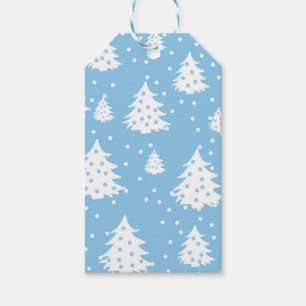 Christmas Trees Blue White Pattern Gift Tags