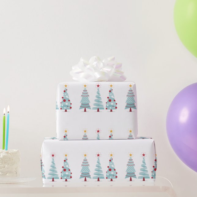 Christmas Trees Blue Wrapping Paper (Party Gifts)