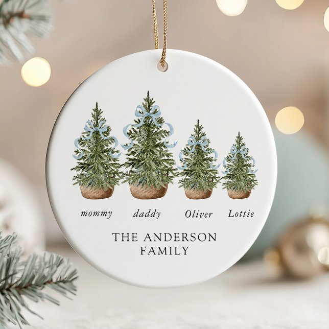 Christmas Trees Bow Blue Ceramic Ornament (Creator Uploaded)