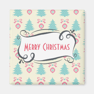 Christmas Trees, Bows & Baubles Pattern Magnet
