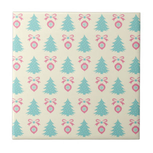 Christmas Trees, Bows & Baubles Retro Pattern Ceramic Tile