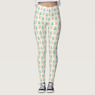 Christmas Trees, Bows & Baubles Retro Pattern Leggings