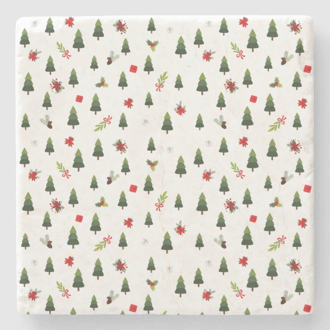 Christmas Trees & Bows Stone Coaster (Front)