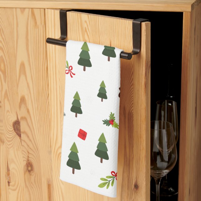Christmas Trees & Bows   Tea Towel (Thirds Fold)
