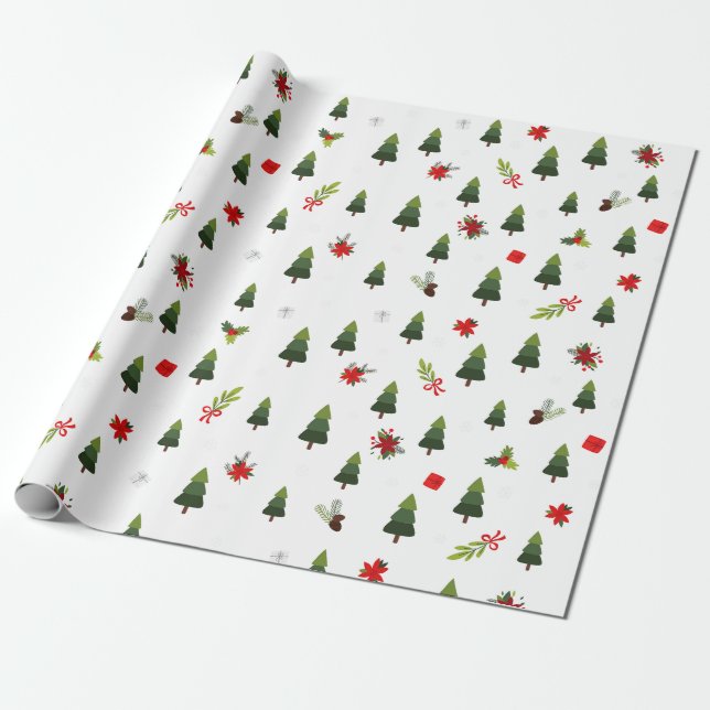 Christmas Trees & Bows Wrapping Paper (Unrolled)