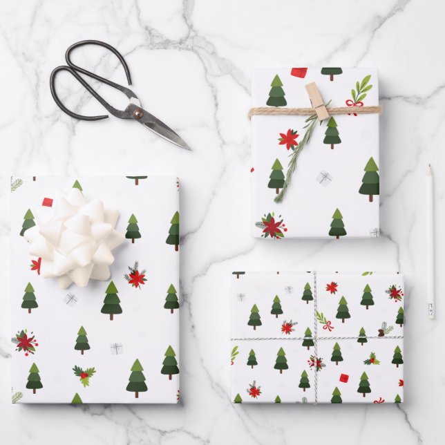 Christmas Trees & Bows  Wrapping Paper Sheet (Front)