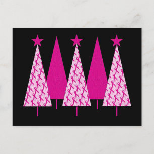 Christmas Trees - Breast Cancer Pink Ribbon Holiday Postcard