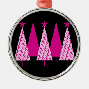 Christmas Trees - Breast Cancer Pink Ribbon Metal Tree Decoration