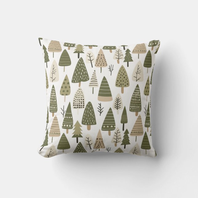 Christmas Trees brown and green Cushion (Front)