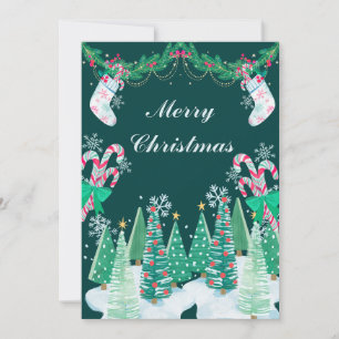 Christmas Trees, Candy Cane and Stockings  Holiday Card