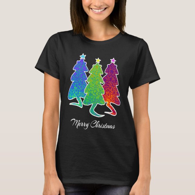 Christmas Trees Cat Lizard Dinosaur Rat Blue Green T-Shirt (Front)