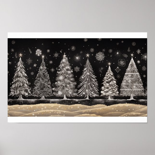 Christmas Trees Chalkboard Style Poster (Front)