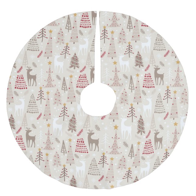 Christmas Trees Deer Modern Stylised Pattern Brushed Polyester Tree Skirt (Front)