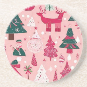 Christmas trees deer snowflakes pink Throw Pillow Coaster