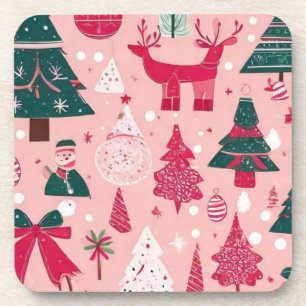 Christmas trees deer snowflakes pink Throw Pillow Coaster