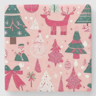 Christmas trees deer snowflakes pink Throw Pillow Stone Coaster