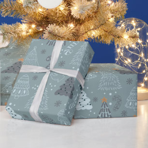Christmas Trees Doves Snowflakes Green Christmas Wrapping Paper
