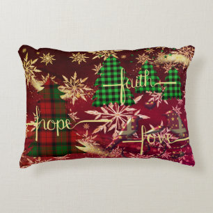 Christmas Trees Faith Hope Love Gold Snow Flakes Decorative Cushion