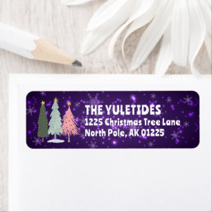 Christmas Trees Family Name Purple Return Address Label
