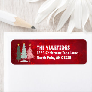 Christmas Trees Family Name Red Return Address Label