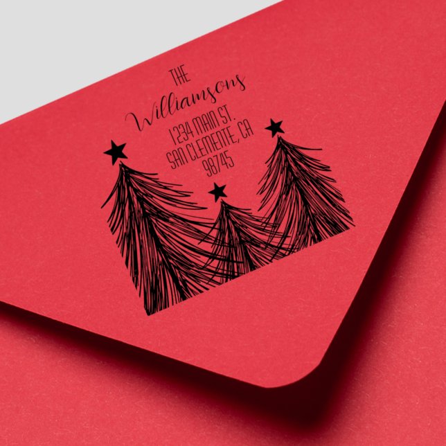 Christmas Trees Family Return Address Rubber Stamp (Creator Uploaded)