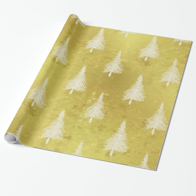 Christmas Trees Faux Gold Foil Holiday Pine Tree Wrapping Paper (Unrolled)