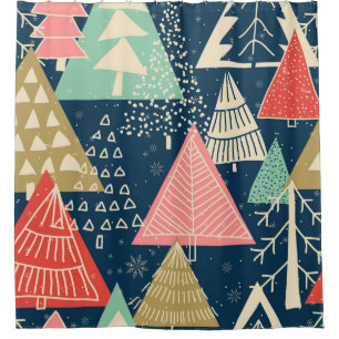 Christmas Trees Festive Seamless Illustration. Shower Curtain