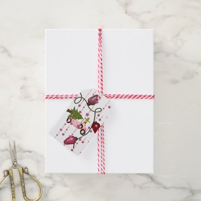 Christmas Trees Gift Tags Pink Car  (With Twine)